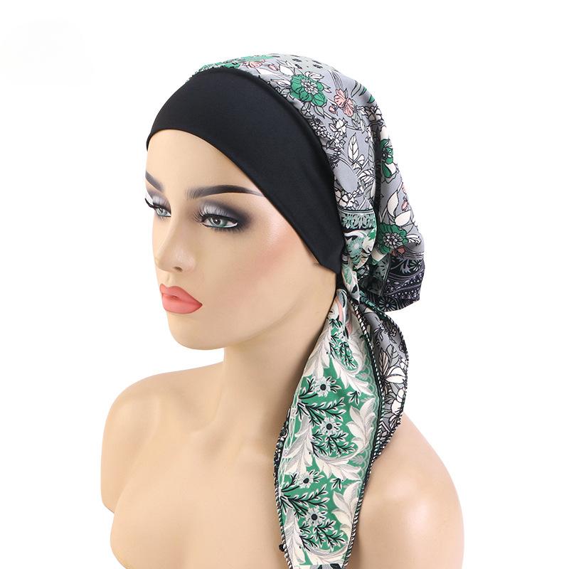 Bedrucktes Kopftuch zum Binden für Frauen, elastisch, Turban für Frauen, Krebs, Chemo-Mütze, Haarausfall-Bedeckung, Kopftuch, Kopfbedeckung, Stretch-Bandana licht grau