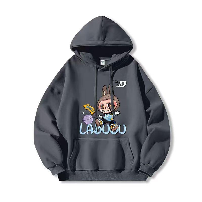 Heiß verkaufender Artikel LABUBU 3D-gedruckter Kinder-Hoodie Lustige Jungen Mädchen Langarm-Pullover Kinderkleidung 150 grau