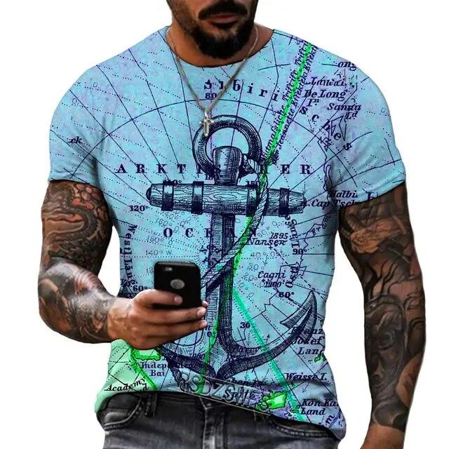 Herren Sommer Kurzarm Casual T-Shirt Übergröße Herren 3D Druck T-Shirt Anker Print Mode Herren für Herren Sommer XXL