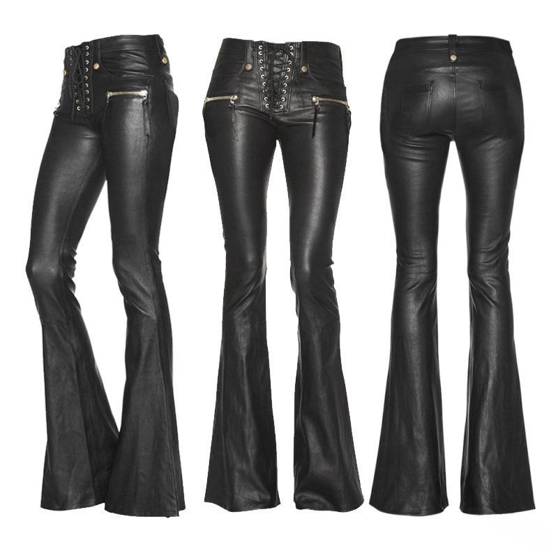 „High-Waist Slimming Flared PU-Lederhose – Lässige, stylische Damenhose“ S schwarz