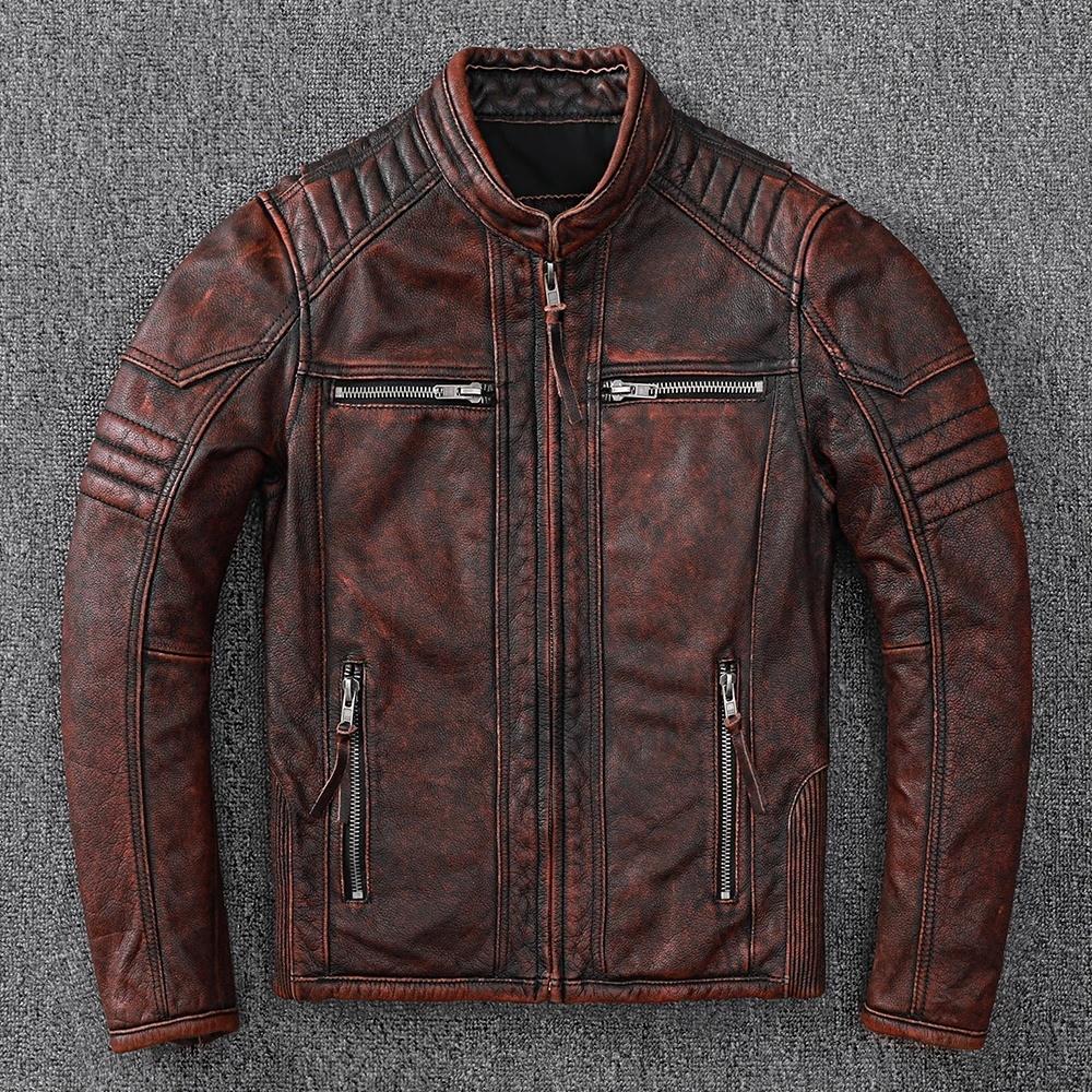 Vintage Motorradjacken Herren Lederjacke 100% echtes Rindsleder Mantel Herren Biker Kleidung Herbst Asiatische Größe S-6XL S