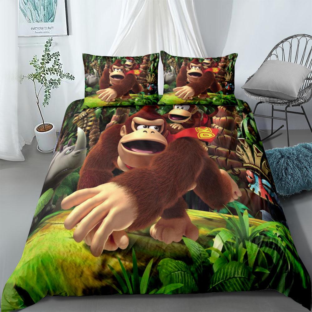 Bettwäsche-Set mit Affe-Cartoon, Donkey Kong, King-Size-Bett, Queen-Size-Bett, Doppelbett, Full Twin Single Size US Twin(172x218cm)