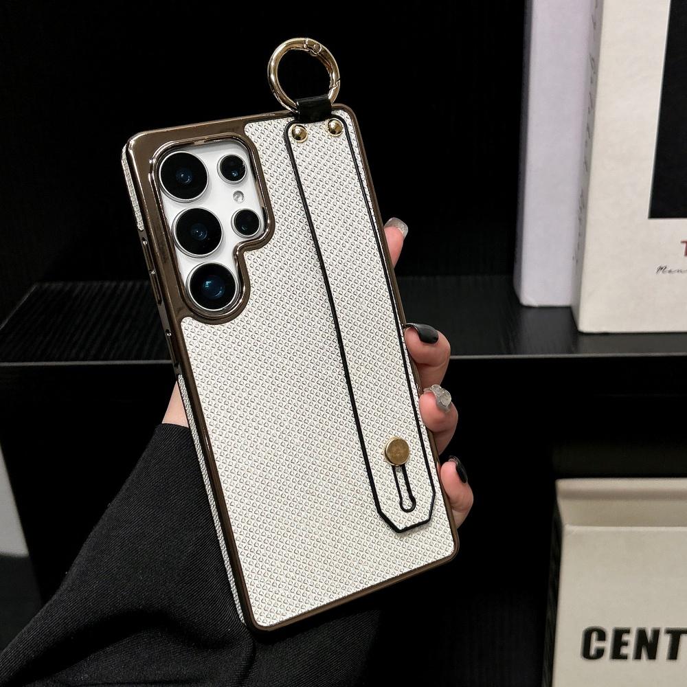 Verchromung Bling Glitzer Handgelenkband Halter Hülle Für Samsung S25 Ultra S24 FE S23 S22 Plus Weiche Silikon Stoßfänger Schutzhülle Galaxy S22 5G white