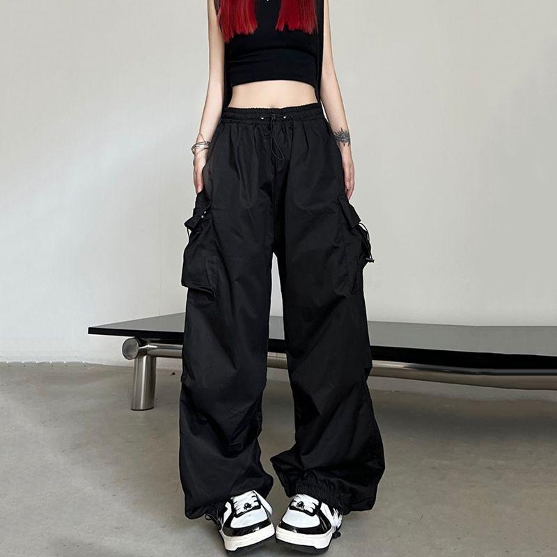 Frühling Sommer Casual Cargo frauen Hosen Streetwear Fashion Elastische Taille Baggy Hosen Knöchel Länge Oversize Frauen Hosen XL schwarz
