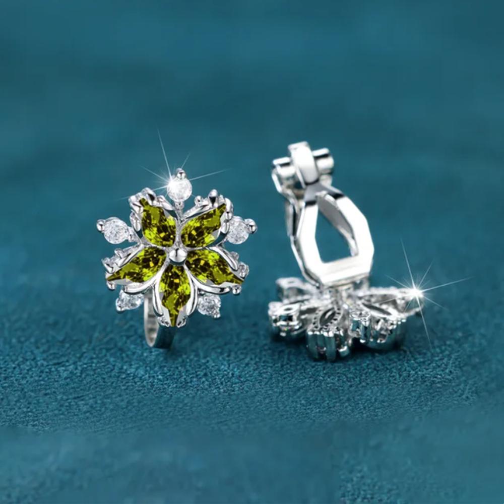 Süße rosa Kristall Sakura Clip-Ohrringe für Frauen kein Ohrloch Zirkon Blume Ohrringe Hochzeit Braut Party Schmuck Geschenke olivgrüne/silber