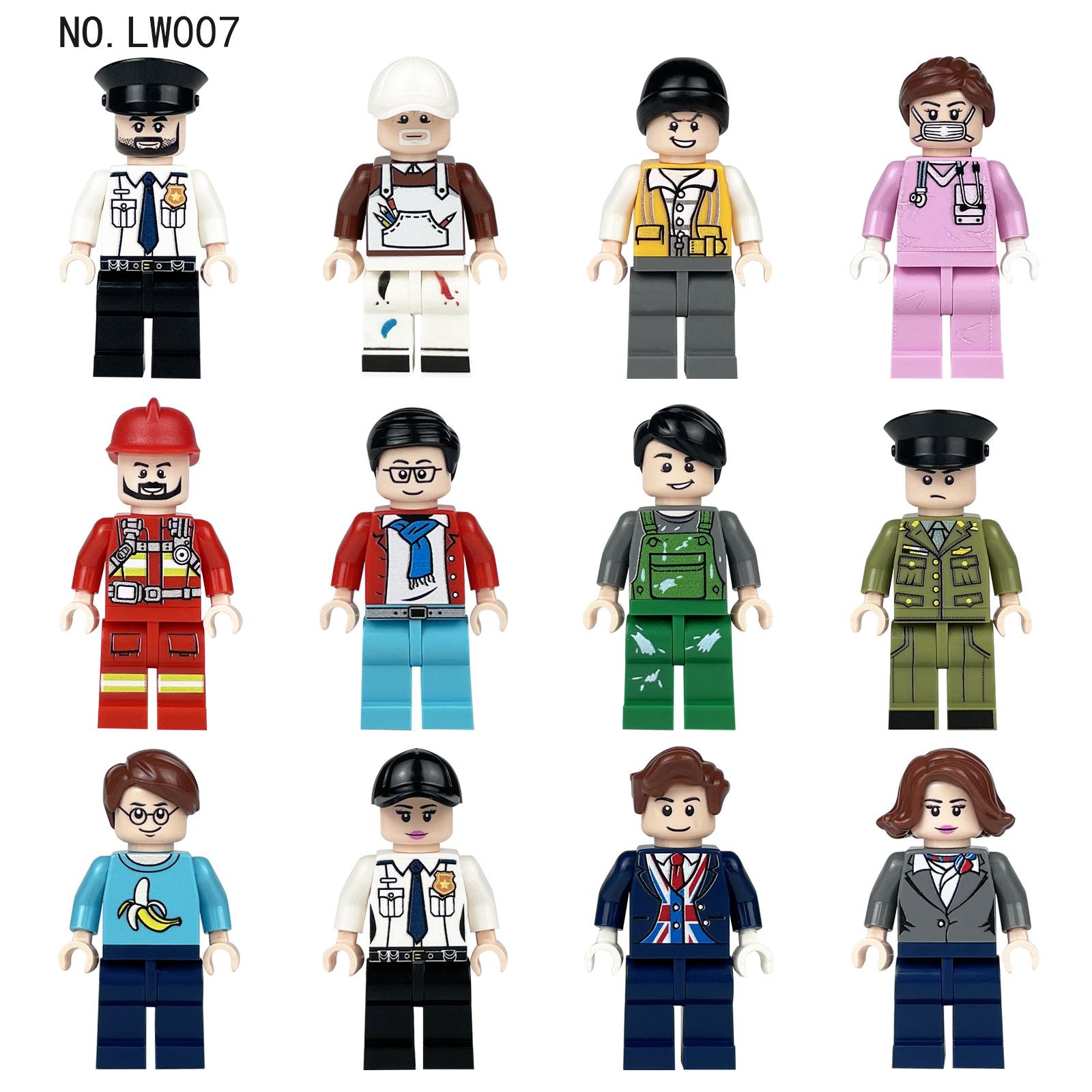 Lw007 Urban Professionelle Actionfigur Kleine Partikel Cartoon Blöcke Spielzeug Krankenschwester Feuerwehrmann Polizei Racer Blöcke