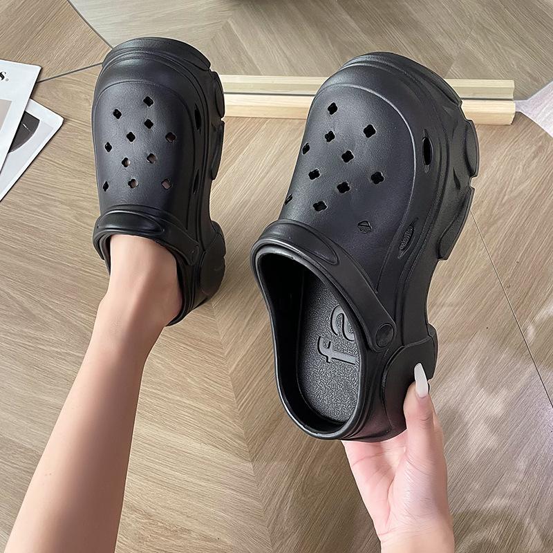 Mode Sommer Neu Dicksohlige Clogs für Damen 2024 Outdoor Sandalen EVA Rutschfest Lässige Hausschuhe Mode Damen Gartenschuhe 40-41(Fit 39-40) schwarz