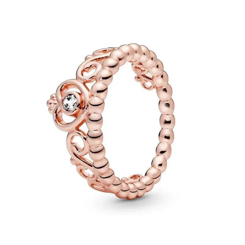 Modeschmuck 925 Sterling Silber Klassischer Ring aus Roségold Glänzender Kronen-Charm-Ring Exquisites Geburtstagsgeschenk für Damen 6 violett