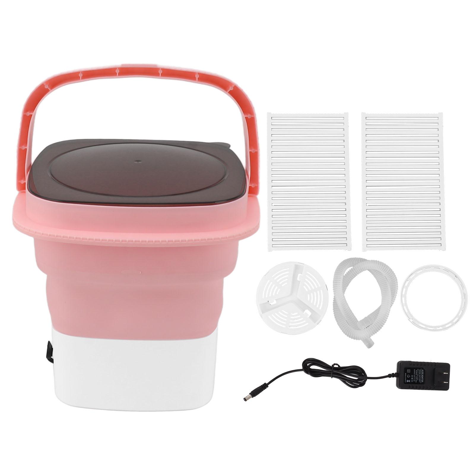Tragbare Waschmaschine ABS Geräuschlos Mini Faltbarer Wäscheeimer Waschmaschine für Wohnmobilreise Wohnung rosa