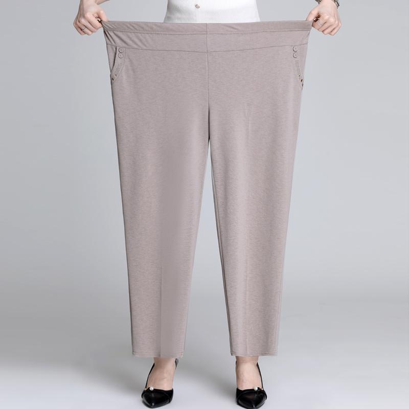Frauen Sommer Hosen Neue Feste Elastische Hohe Taille Casual Hosen Mittleren Alters Mutter Hosen Lose Gerade Hosen 8XL khaki