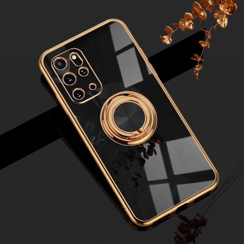 Luxus Plating Ring Fall Für Samsung Galaxy S21 S20 S10 Plus Ultra FE S20Ultra S20FE S20Plus A52 A72 4G 5G Stand Telefon Abdeckung For Samsung S21 schwarz