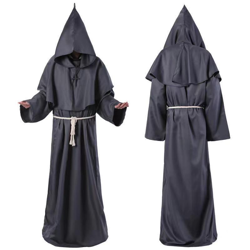 Mönch Robe Mittelalter Mönch Mönch Priester Mit Kapuze Robe Umhang Halloween Tunika Mit Kapuze Uniform Mönch Kostüm Cosplay Kostüm XL grau