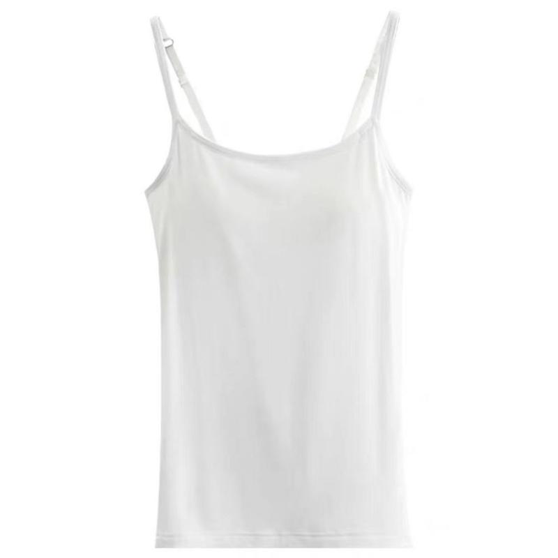 Brust gepolsterte Weste Damen Tank Top einfarbig Camisole Weste Unterhemd Unterwäsche Top 3XL weiß