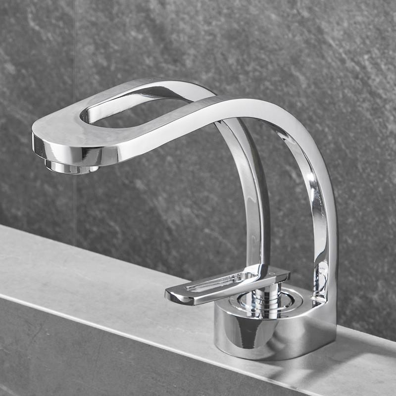 Badezimmer-Wasserhahn-Mischbatterie, Schwarz/Grau, Waschbecken-Wasserhahn, Einhebelmischer, heißer und kalter Waschtisch-Wasserhahn chrome
