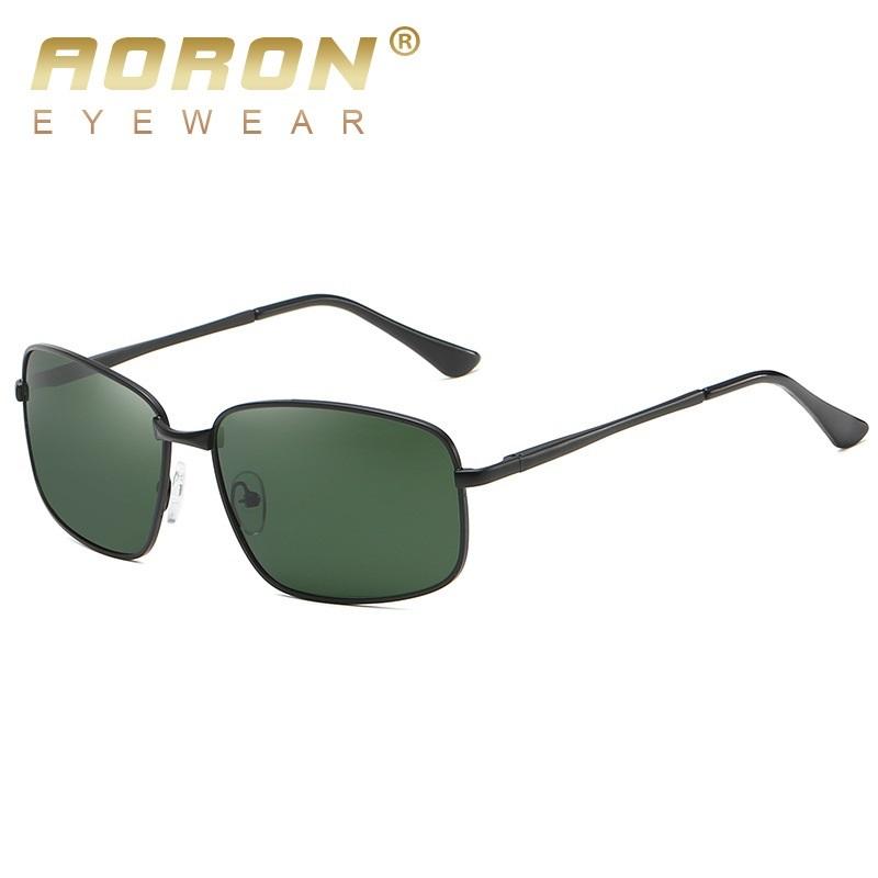 AORON Polarisierte Herren-Sonnenbrille mit Metallrahmen, modisches klassisches Design, zum Fahren, Angeln, schwarze Brille, UV400-Brille grün/schwarz