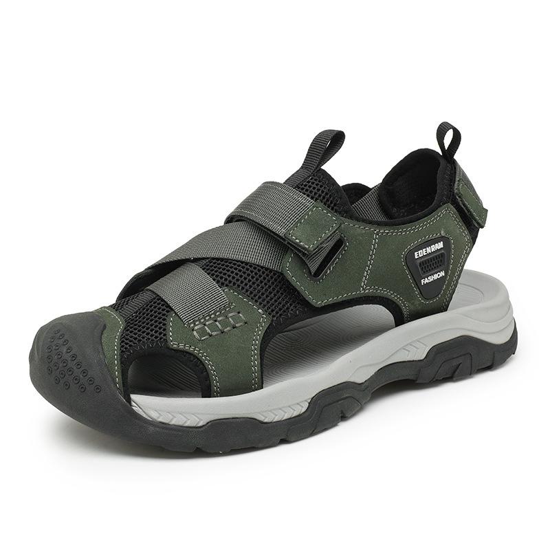 Herren Sandalen Sommer Leder Mesh Outdoor Bekleidung Übergröße Bergsteigen Outdoor Geschlossene Zehenpartie Sport Fahren Flussaufwärts Strand Sandalen 46 grün