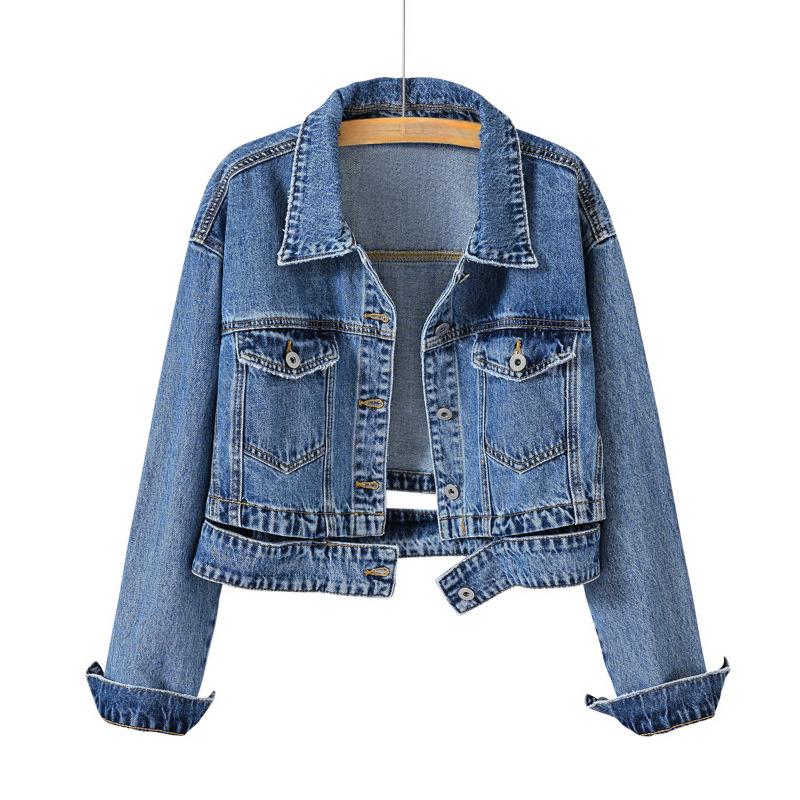 Tide Hong Kong Style Plus Size Jeansjacke Damen Frühling und Herbst Retro Chic Jeansjacke M blau