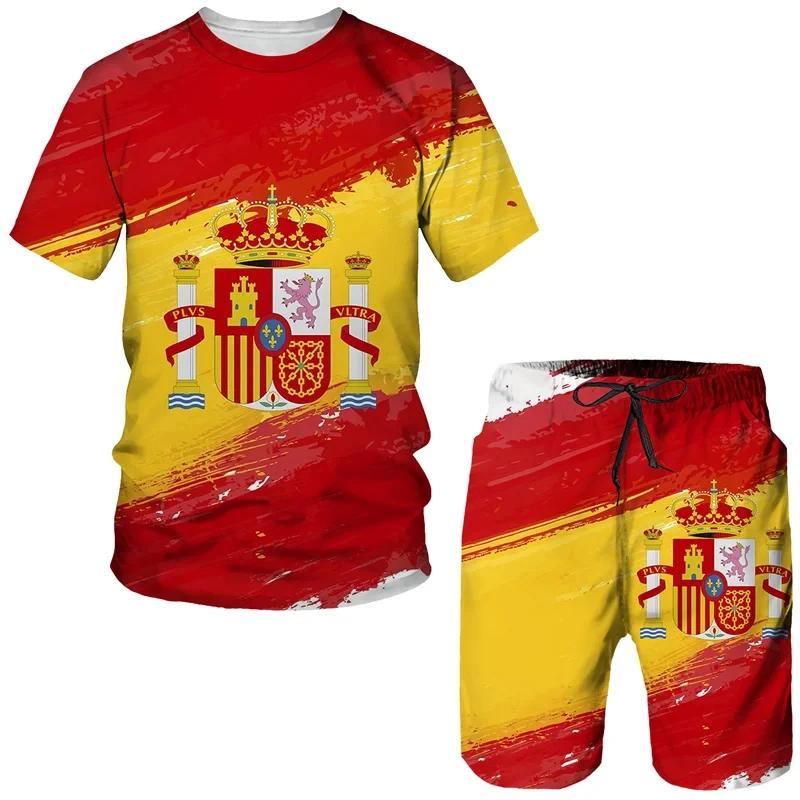Spanien Flagge 3D Druck Männer Kurzarm Set Männer Trainingsanzüge Bunte Lustige 2Pcs Sweatshirt Lose Oansatz T-shirt Set Männer Kleidung M
