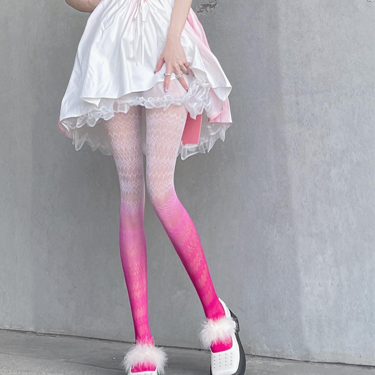 Neue Strumpfhosen Damen Anime Strumpfhosen Mode Muster Netzstrumpfhosen Sexy Harajuku Strumpfwaren Nylon Damen Bunte Strumpfhosen white