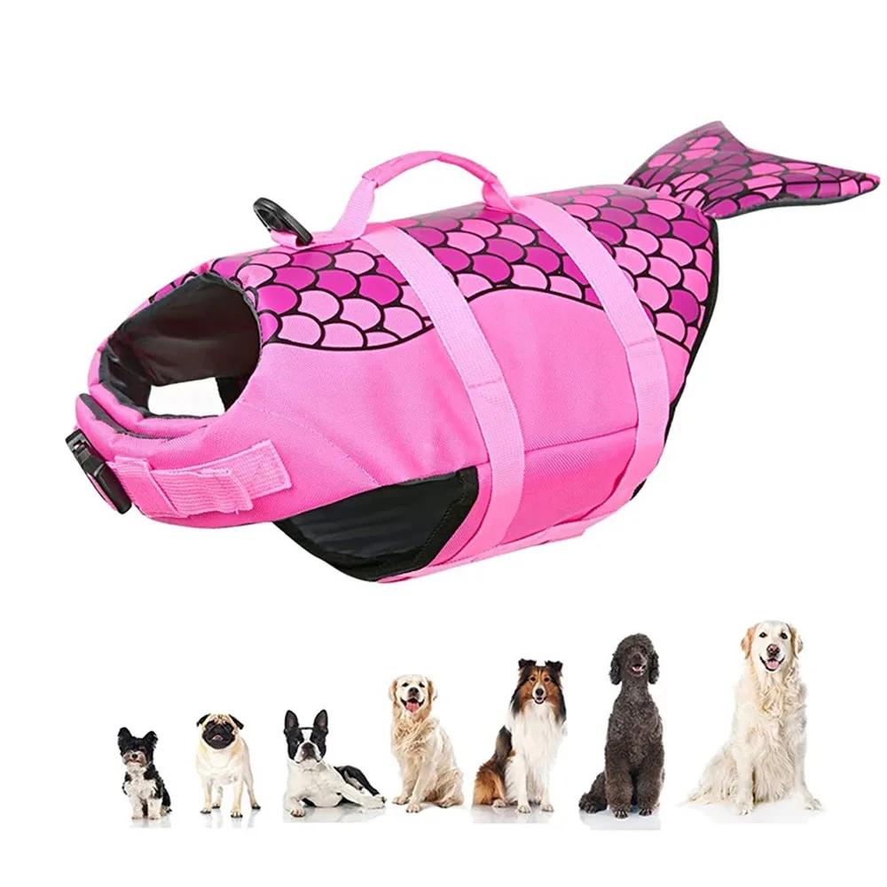 Schwimmweste für Hunde, Hai-Schwimmweste für Hunde mit Rettungsgriff, Ripstop-Schwimmmantel für Haustiere zur Schwimmsicherheit, Lebensretter für Hunde, Welpen-Badeanzug XS pink