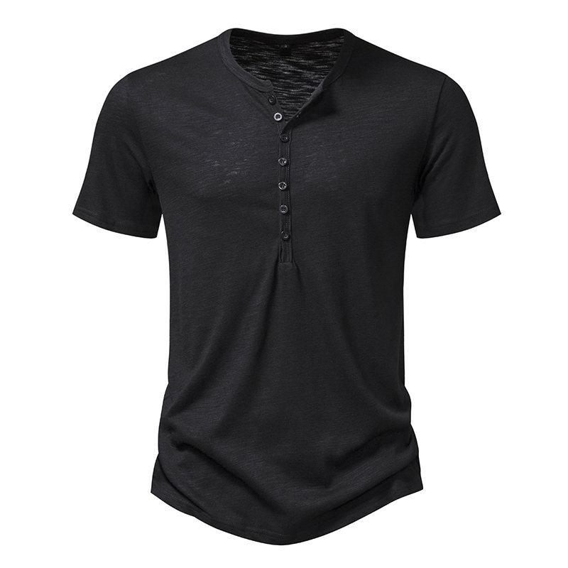 Herren Sommer Casual Slim Fit Henley Shirts Atmungsaktiv Gym Workout Athletic Tees Hemd Button Basic Tops für Männer Leichte Kurzarm T-Shirts XXL schwarz
