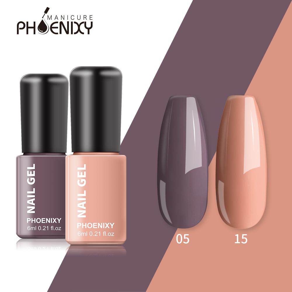 PHOENIXY 2PCs 6ml Nagelgel-Lack-Set: UV-Gel-Nagellack mit bunten Pailletten, langanhaltender Glitzer-Soak-Off-Lack set 02