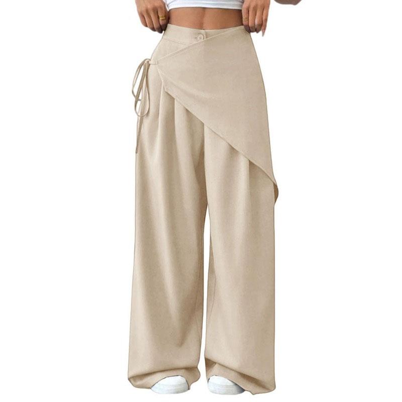 Unregelmäßige lockere Schnüranzughose für Damen Neues Design Schlanke Weitbeinige Hose für Damen Büro Unifarbene Frühling Herbst Freizeit Büro Modehose XL apricot