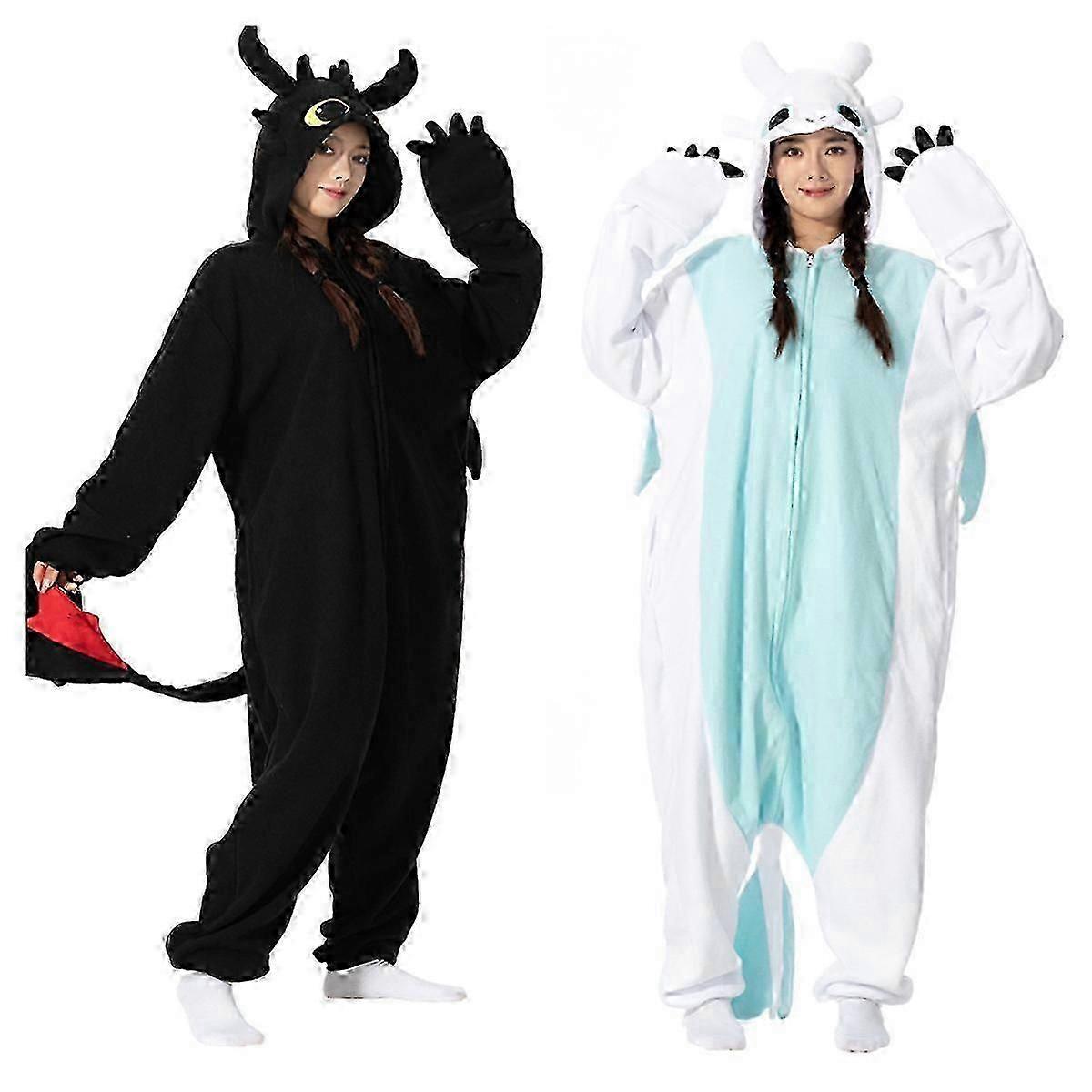 Tier Kigurumi Pyjama Halloween Onesie Erwachsene Cartoon Ohnezahn Pyjama Cosplay Party Damen Homewear XXL weiß