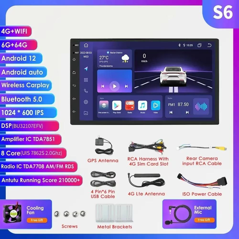 Autoradio Hizpo 2 GB + 32 GB Carplay 7 Zoll 2 Din Android Universal Auto Multimedia Player Stereo 2Din Video Autoradio Head Unit Stereo Navigation GPS WiFi S5 8Core 4G 64G