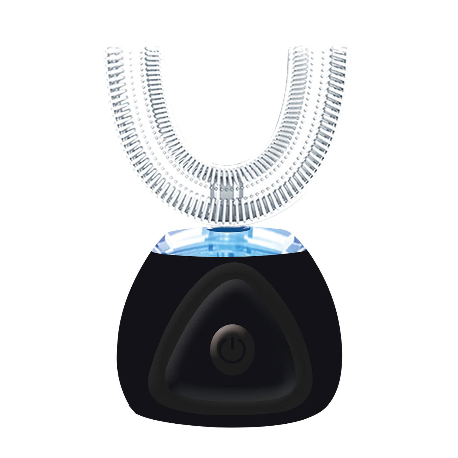 Uförmige elektrische Zahnbürste für Erwachsene, IPX7 wasserdicht, 360 Grad wiederaufladbar, automatische Zahnbürste schwarz