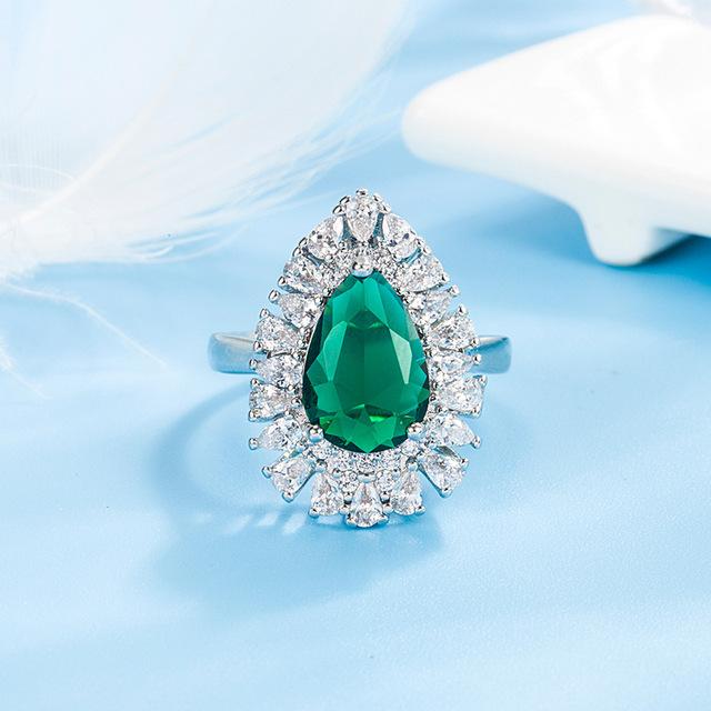 Massiver S925-Sterlingsilber-Smaragd-Edelstein-Ring für Frauen, Smaragd-Verlobungsring feiner Herkunft für Frauen, Bizuteria für Frauen Resizable