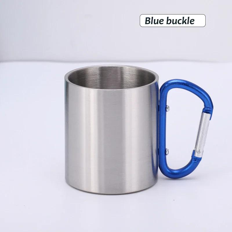 200ml Outdoor Camping Becher Edelstahl Tasse Reisen mit Karabiner Griff Kaffee Tee Becher Kochgeschirr Set Outdoor 150-200ml blau
