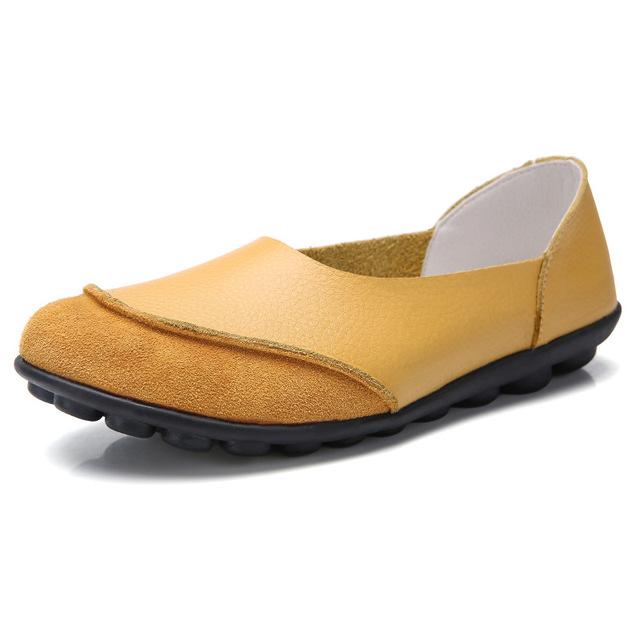 Damenschuhe, Übergröße, Loafer, echtes Leder, Slip-On-Mokassins, Damenschuhe, lässig, flache Schuhe, Damen, Lederschuhe, Krankenschwester 41 gelb