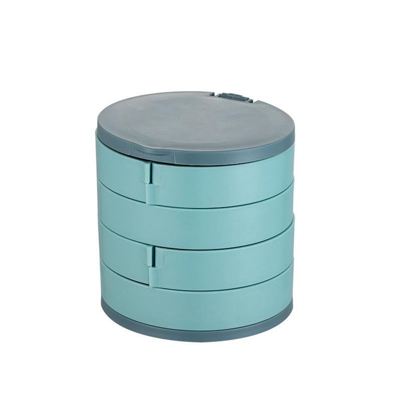 Rotierende mehrschichtige Schmuckschatulle, Aufbewahrungsbox für Ohrringe, Armband, Ohrringe, Halskette, Schmuckständer, staubdichte Box blau