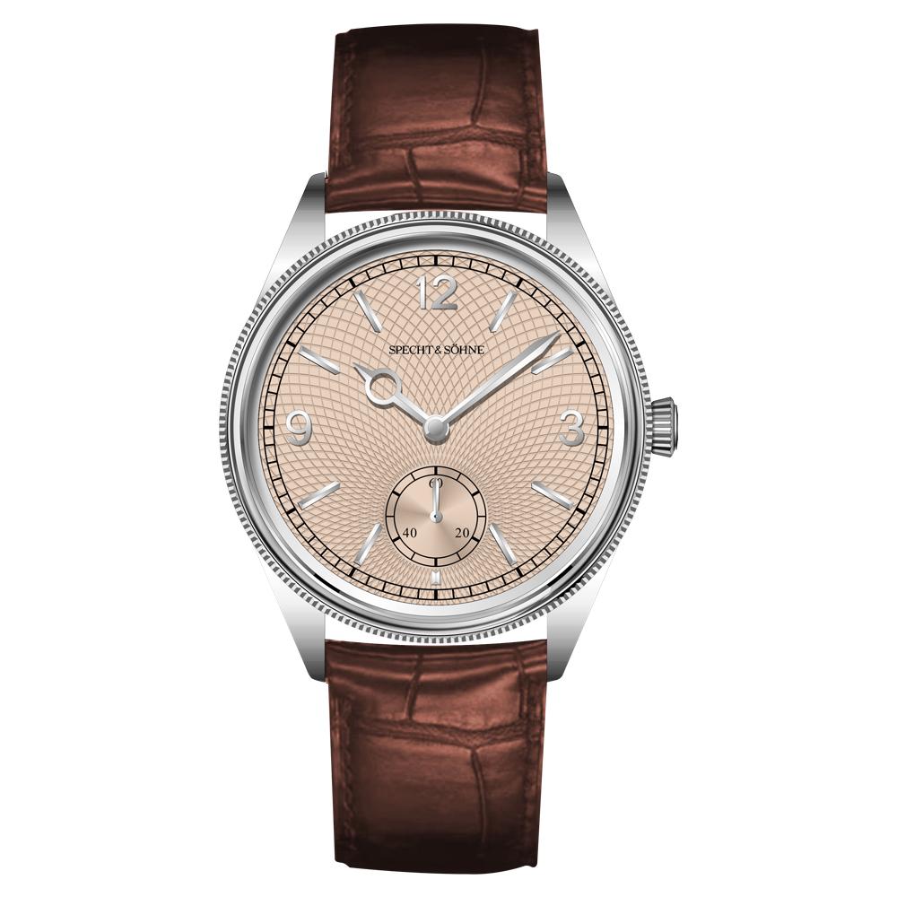 Neue Mode Specht & Söhne 1908 Herren Mechanische Uhren Saphirglas Lachsfarben Edelstahl Uhr für Herren Wasserdicht lachs