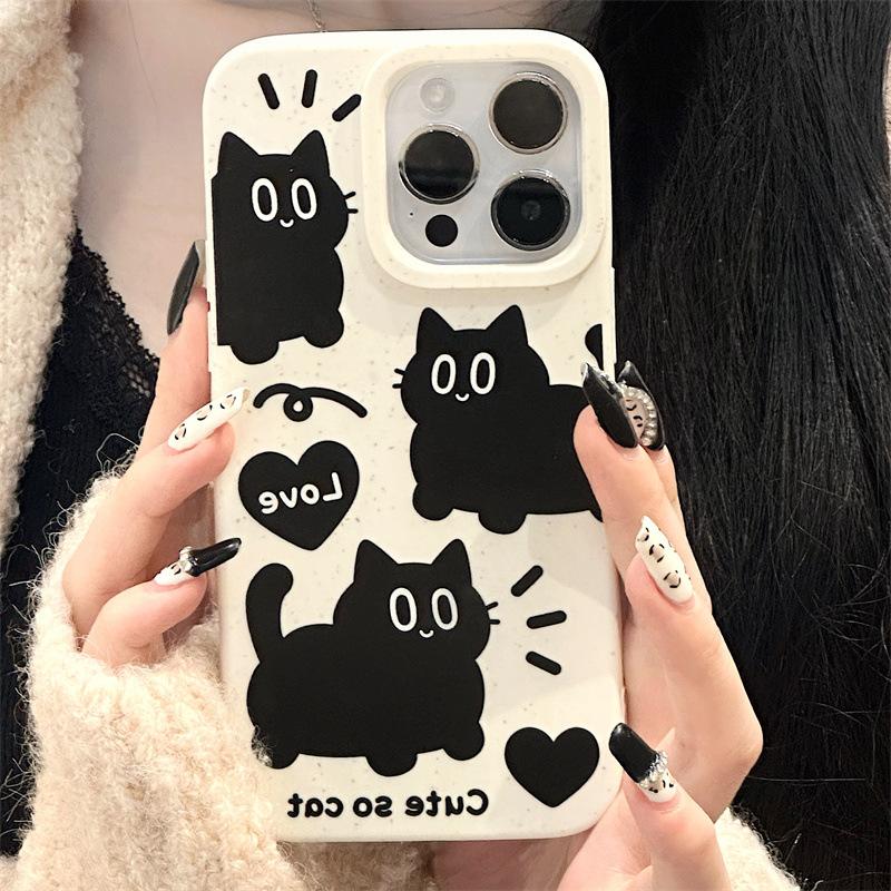 Cartoon Schwarze Katze Handyhülle Für iPhone 15 Hülle iPhone 13 11 12 14 16 Pro Max XR XS 7 8 Plus SE Weizenstroh Weiche Silikonhülle For iPhone 14