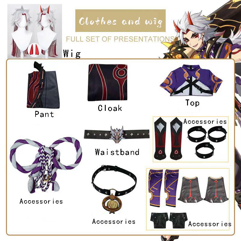 Hochwertige Arataki Itto Cosplay Kostüme Uniform Perücke Anime Halloween Kostüme Schuhe für Männer Spiel Cos XXL-(Full set+wig)