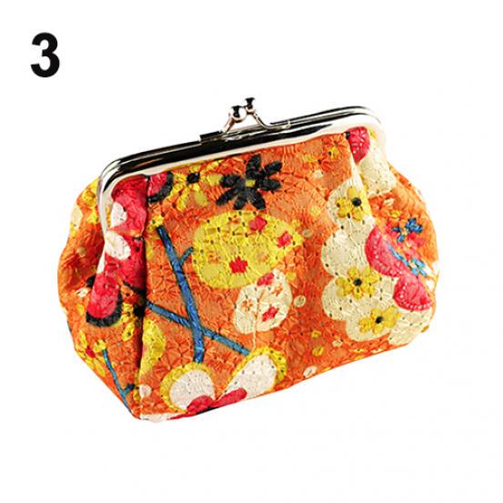 Modische Damen-Geldbörse mit niedlichen Blumen, bestickt, für Karten, Schlüssel, Geldbörse orange