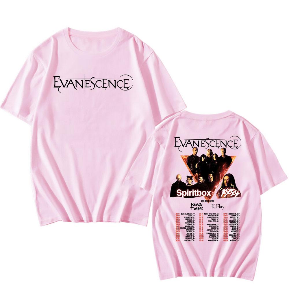 EVANESCENCE Tour 2026 T-Shirt Heavy Metal Mode Unisex Streetwear Männer Frauen Kleidung Hip Hop Baumwolle Herren T-Shirts Druck T-Shirts S pink