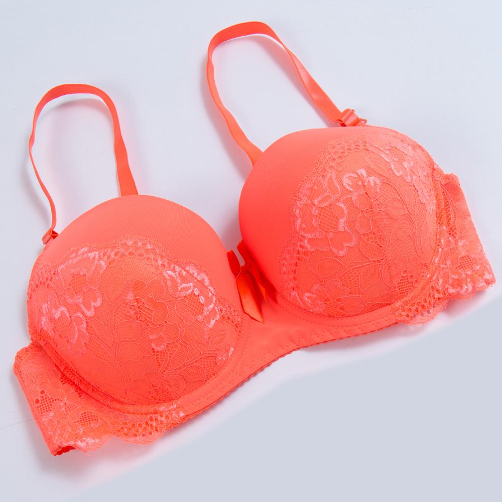 Damen-BHs, sexy Intimunterwäsche, Übergrößen-BH, Bügel, floraler Spitzendruck, Push-Up-Dessous 38E orange