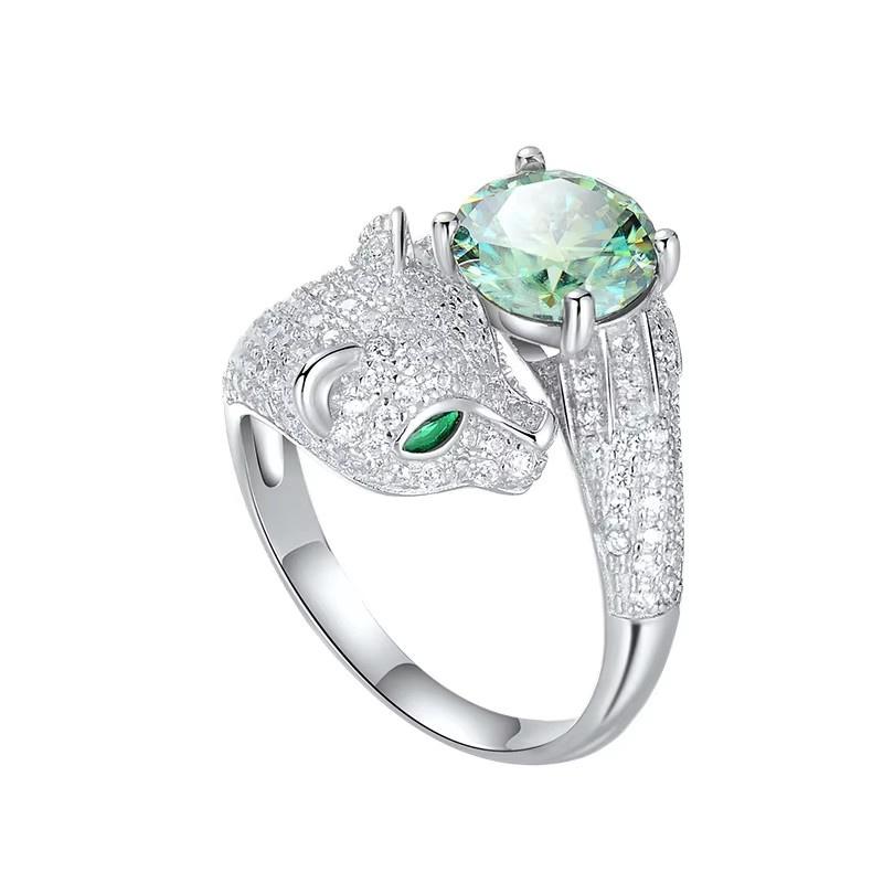 Kreativer Leopardenkopf-Ring für Damen - Grün & Weiß Zirkonia Schmuck | Verstellbares Offenes Design Party Schmuck resizable white