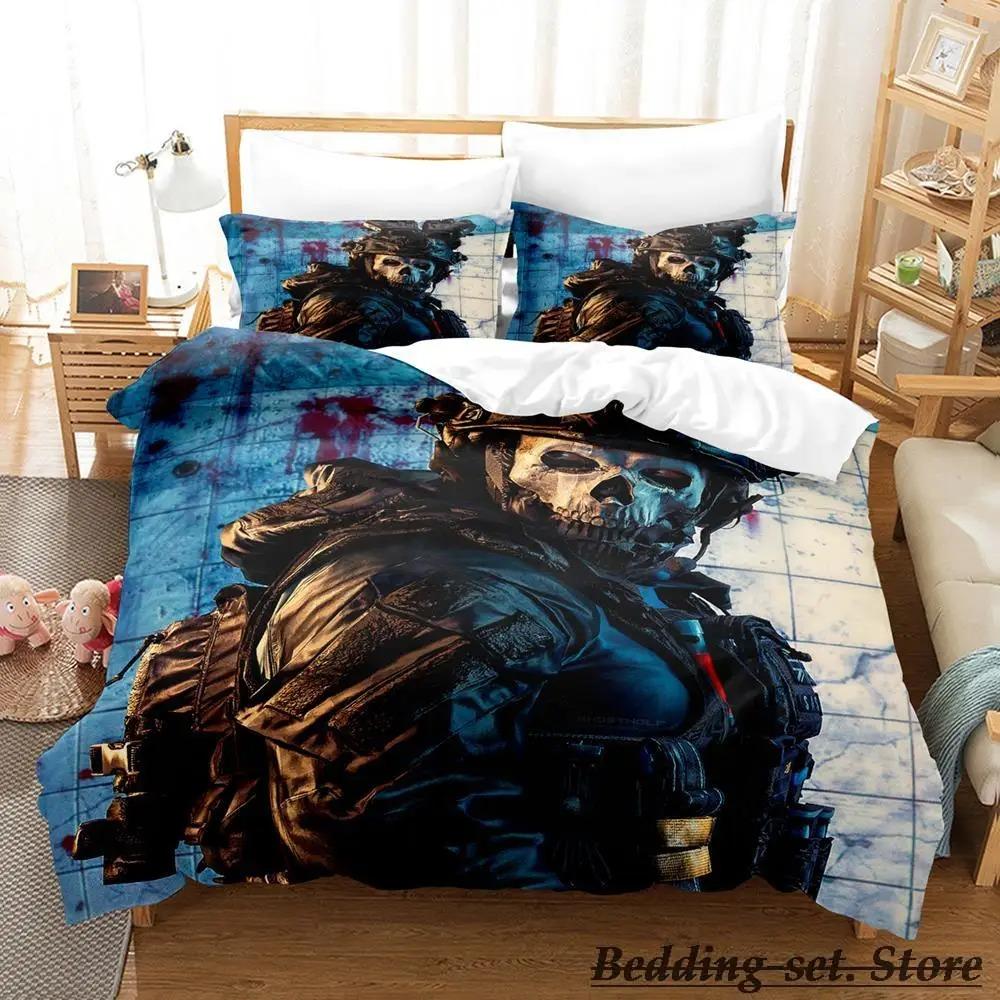 Spiel Call of Duty Simon Ghost Riley Bettwäsche-Set Cartoon Anime Dreiteiliges Set Erwachsene Kinder Schlafzimmer Bettbezug-Sets 3D-Schießspiel AU Single 140x210cm