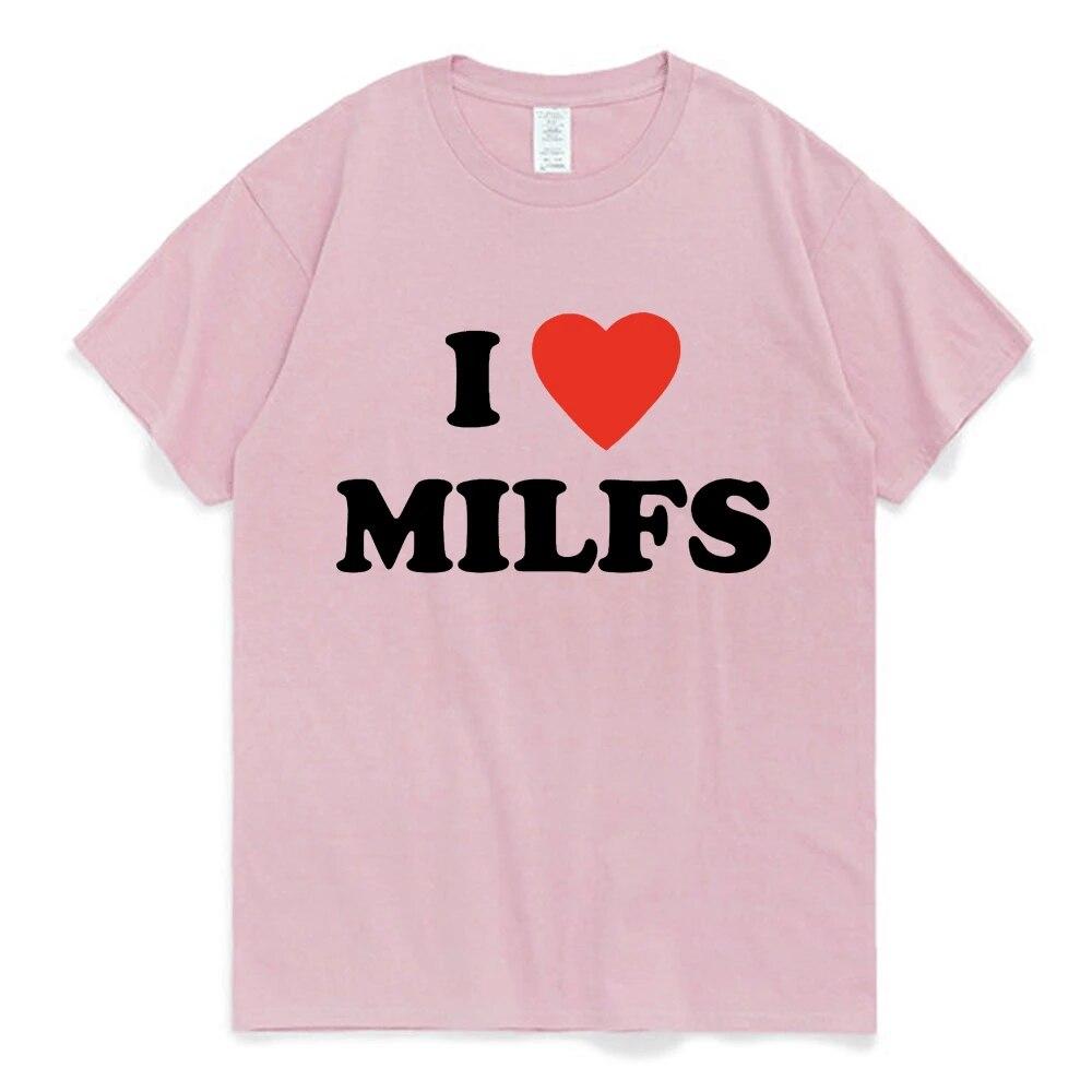 T-Shirts mit Aufdruck „I Love MILFS I Heart Hot Moms“ für den Sommer, für Männer und Frauen, kurzärmelig, lässig, Harajuku, modische T-Shirts XS rosa
