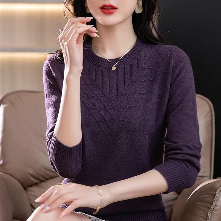 Rundhals-Mode-Strickpullover Langarm Herbst und Winter All-Match-Mode Oberbekleidung Dünner lockerer Pullover Bottoming Shirt Top XL violett