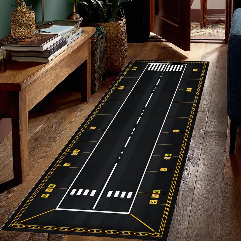 Flughafen Startbahn Läufer Teppich Flugzeug Dekoration Flugzeug Startbahn Teppich Moderne Luftfahrt Dekoration Pilotengeschenk Jungenzimmer Heimdekoration Teppich 40X120CM