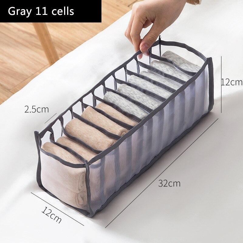 6/7/11 Faltbarer Unterwäsche-Unterhosen-Socken-Organizer mit Fächern Kleideraufbewahrungsbox Atmungsaktive Netztasche für Kleiderschrank gray