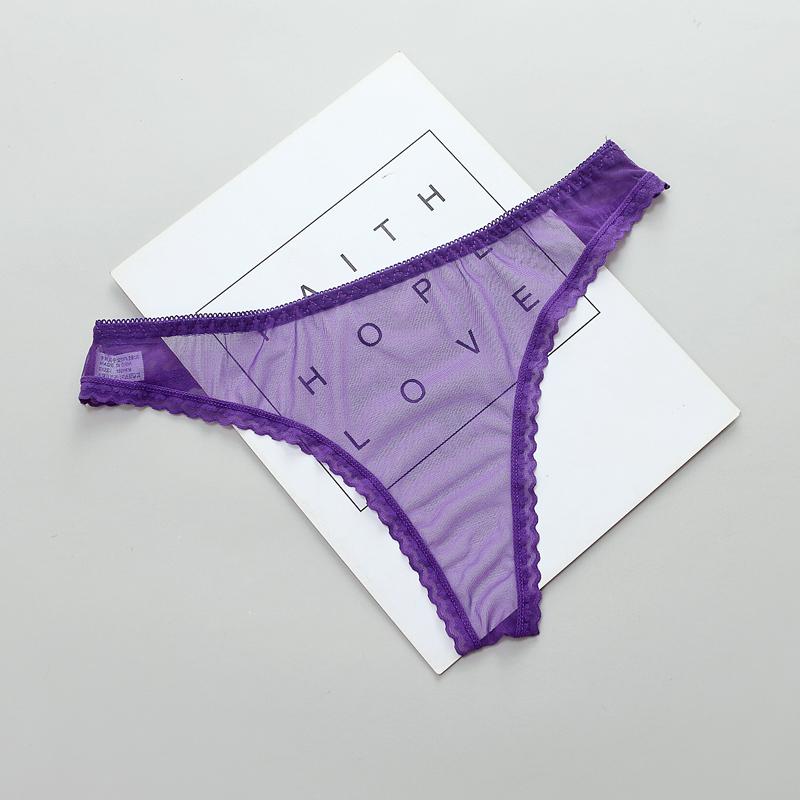 Erstaunliche Damen-Dessous, G-String, Spitze, Unterwäsche, feminin, sexy T-Rücken, Tanga, niedrige Taille, transparentes Höschen one size violett