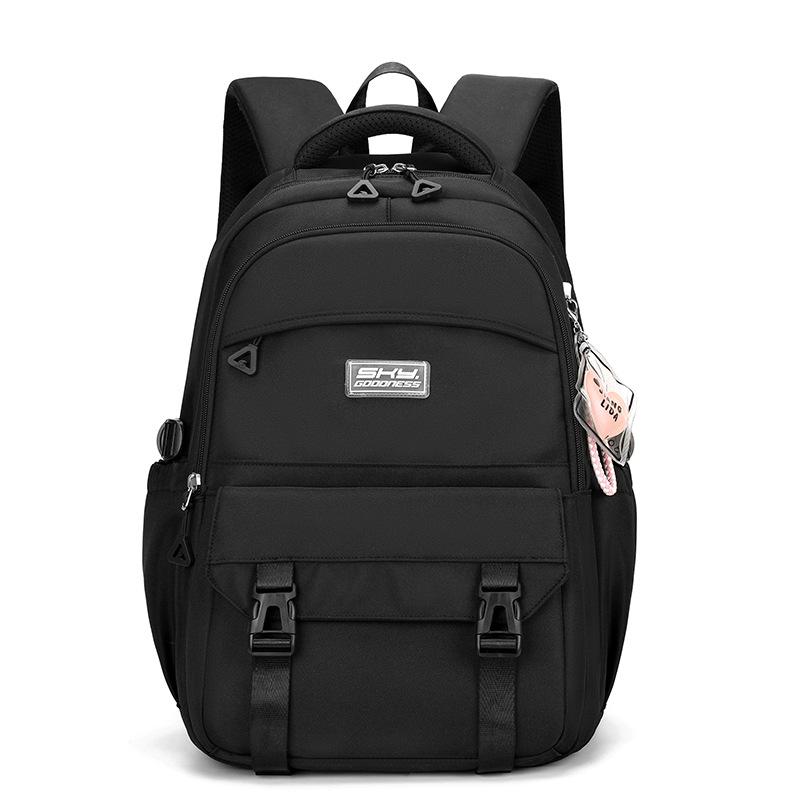 Schlichter einfarbiger Mittelschüler-Rucksack, lässiger Reiserucksack mit großer Kapazität, praktische mehrlagige Taschen, Schultaschen für Oberstufenschülerinnen schwarz