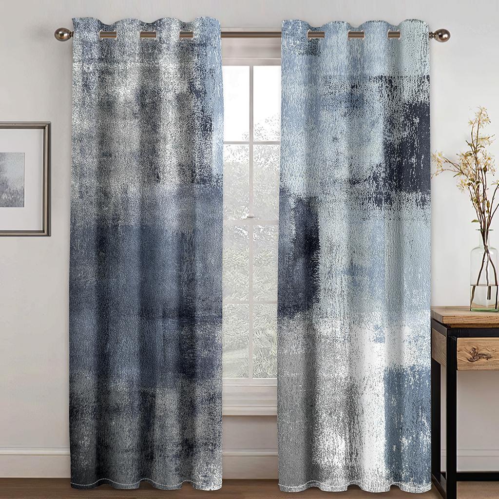 Blau Grau Graffiti Kunst Textur Abstraktes Design Kunst Kostenloser Versand 2 Stücke Dünne Schattierung Fenster Vorhänge für Wohnzimmer Schlafzimmer 100W130H(CM)40x51in&Grommet Top