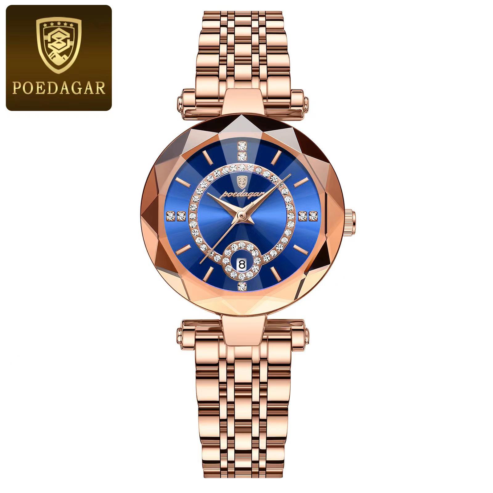 Neue Uhr für Damen, Luxus-Schmuck-Design, Roségold, Stahl, Quarz-Armbanduhren, wasserdicht, modische Damenuhren blau